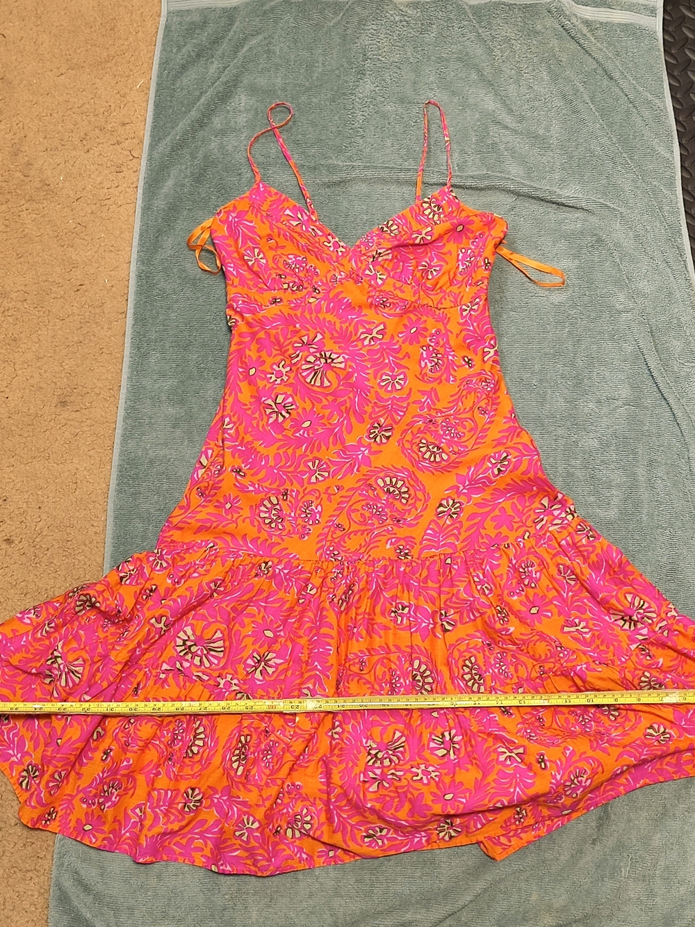 GAP Y2K 2006 Pink Orange Floral Drop Waist Dress Size 2 - Picture 6 of 13